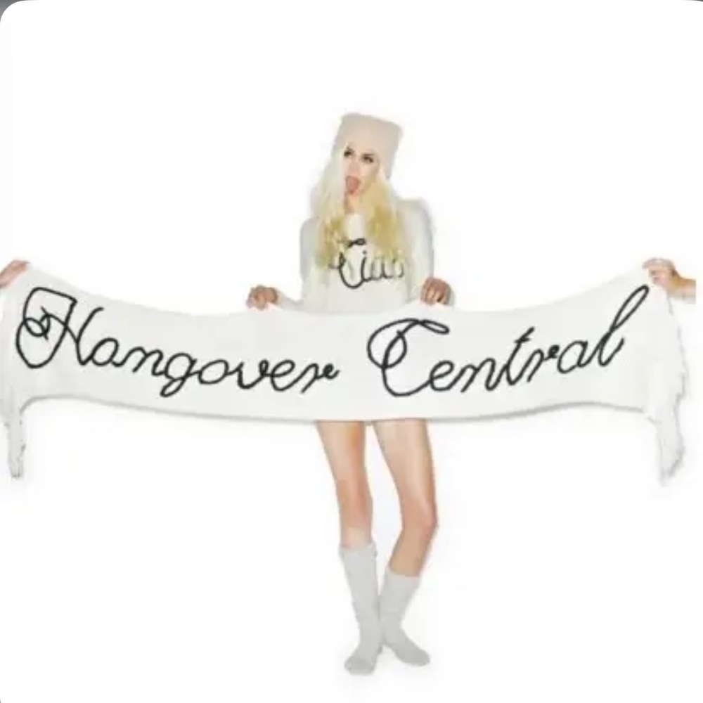 Wild fox “hangover central” ivory tassel scarf